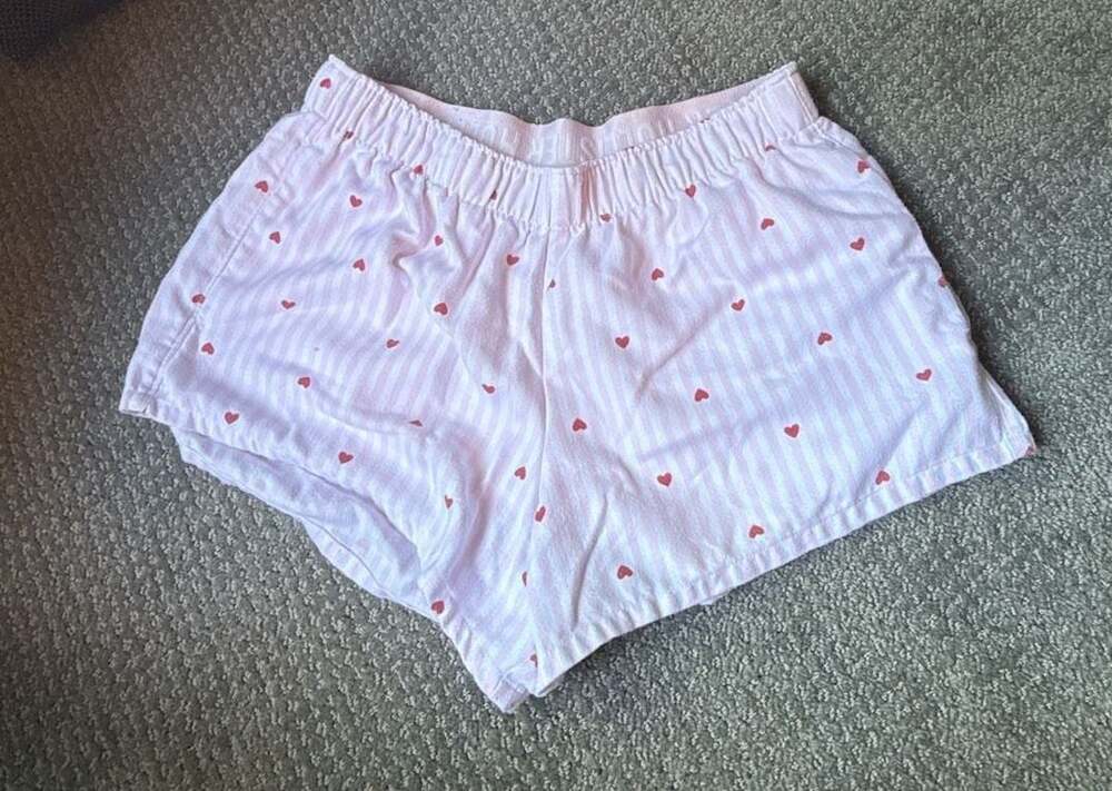 Hollister Sleep Pink and White Striped Heart Print Pajama Shorts